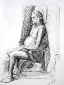 A drawing of a man sitting in a chair