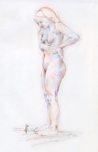 A woman standing in front of the camera.
