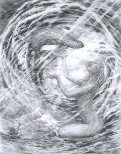 A black and white image of a woman 's face.