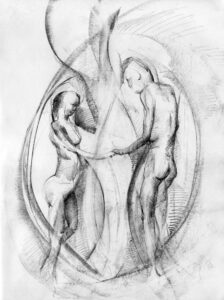 Two men are holding hands in a circle.