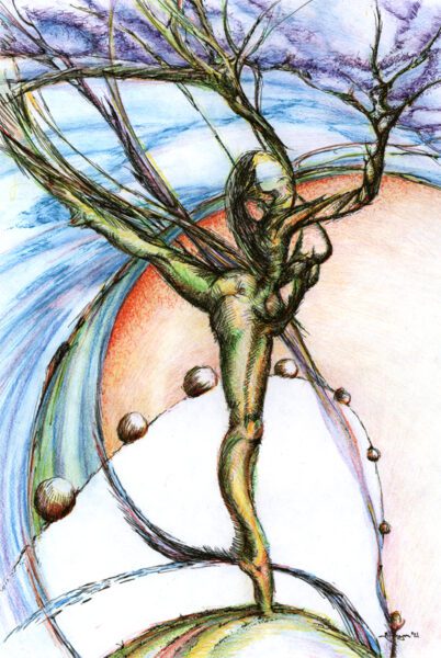 Intersection Dance *sold ; 8"x12" colour pencils & micron pen drawing