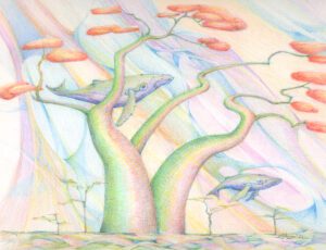 Whales and Tree *sold ; colour pencil and pencil 10"x8"