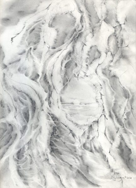 Abstraction - A View Through Snow Covered Trees ; pencil & graphite powder
