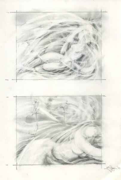 Concept sketches for a series of 4:5 ratio paintings. Graphite and pencil.
