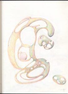 A painting of an abstract design in pastel colors.